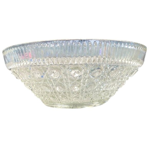 Vintage Clear Diamond-Cut Crystal Glass Bowl W/ Ribbed Rim Serving Decorative Pi - Picture 4 of 4